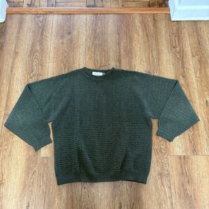 Bill Blass Green Textured Knit Fishermen Sweater mens XL Cotton USA Made vtg 90s